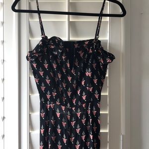 Black with pink flower and white detail jumpsuit